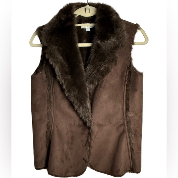 Boden Chocolate Faux Suede Faux Fur Vest Size 4 - Picture 3 of 6